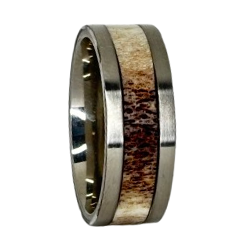 Size 9 Stainless Steel 4mm Reindeer Antler Inlay Ring